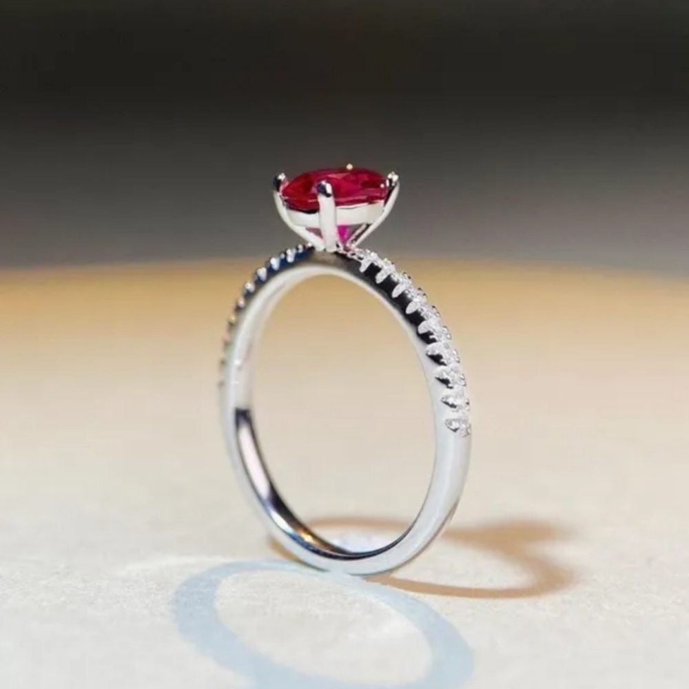 New 0.5 Carat Red "Pigeon Blood" Ruby With Diamonds 925 S.S Ring - Picture 3 of 8